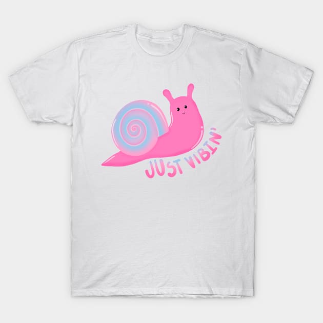 Just Vibin’ Pink Snail T-Shirt by Moon Ink Design